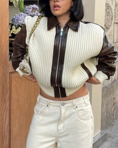 Marlene | Colorblock-Jacke in Creme und Braun
