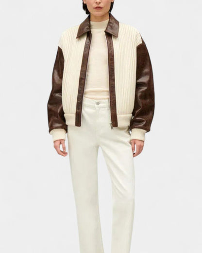 Marlene | Colorblock-Jacke in Creme und Braun