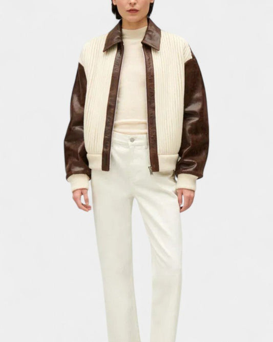Marlene | Colorblock-Jacke in Creme und Braun