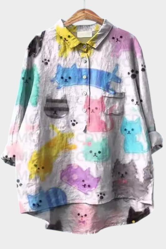 Marlit | Bluse mit pastellfarbenen Katzen