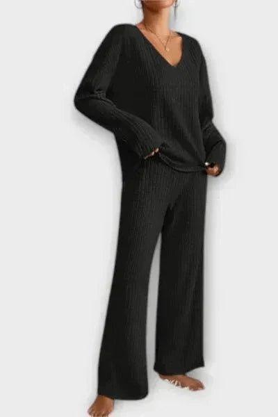 Melody | Gerippter Strickpullover & weite Hose Set