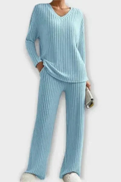 Melody | Gerippter Strickpullover & weite Hose Set