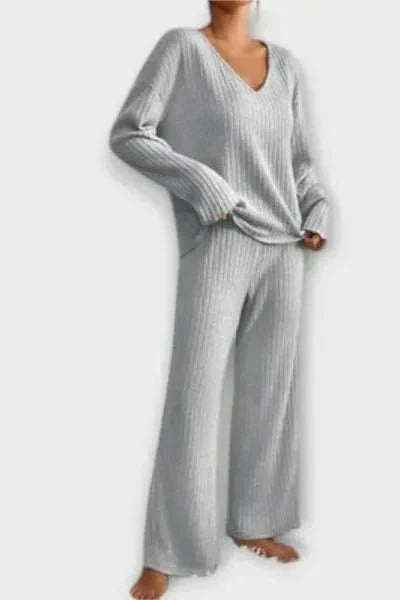 Melody | Gerippter Strickpullover & weite Hose Set