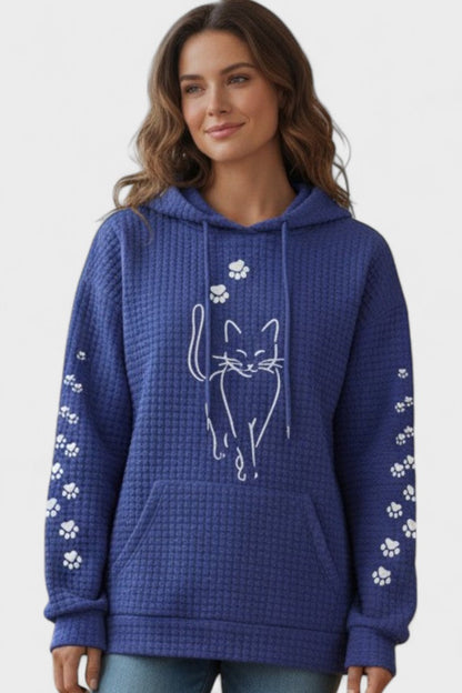 Melody | Schwarzer Hoodie mit Katzenstickerei