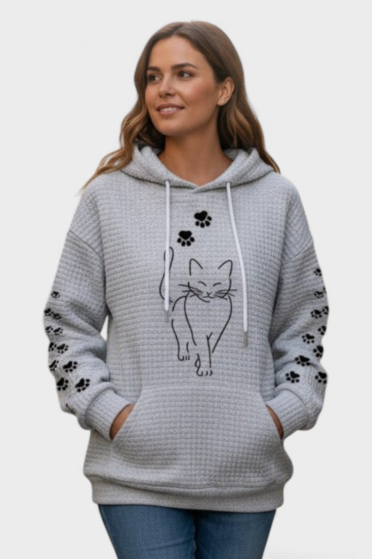 Melody | Schwarzer Hoodie mit Katzenstickerei