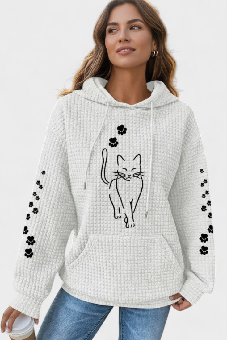 Melody | Schwarzer Hoodie mit Katzenstickerei