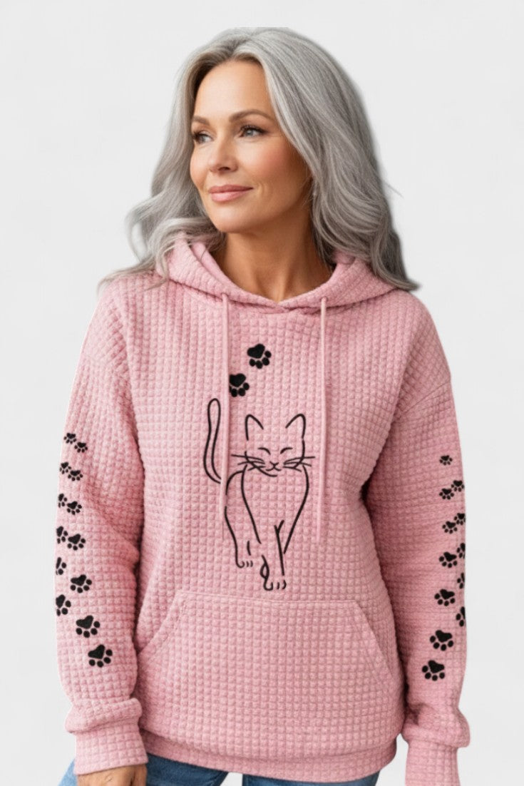 Melody | Schwarzer Hoodie mit Katzenstickerei