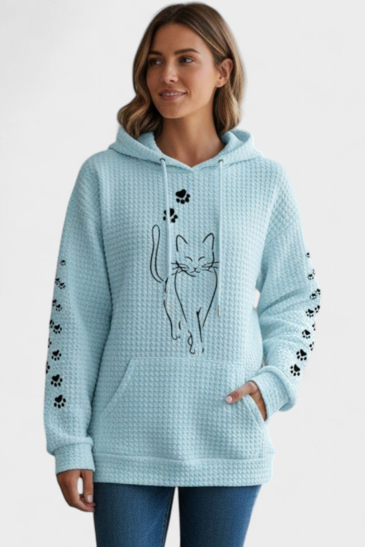 Melody | Schwarzer Hoodie mit Katzenstickerei