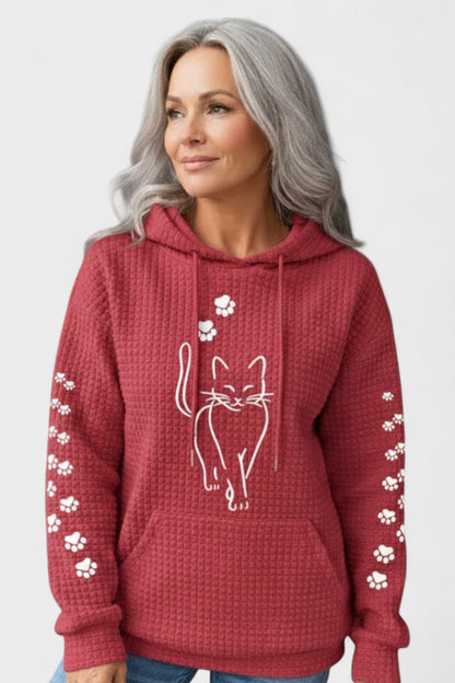 Melody | Schwarzer Hoodie mit Katzenstickerei