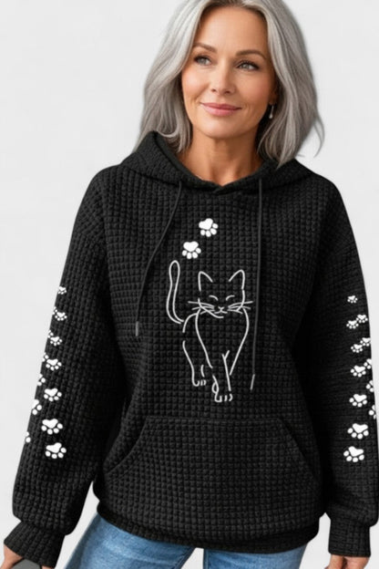 Melody | Schwarzer Hoodie mit Katzenstickerei