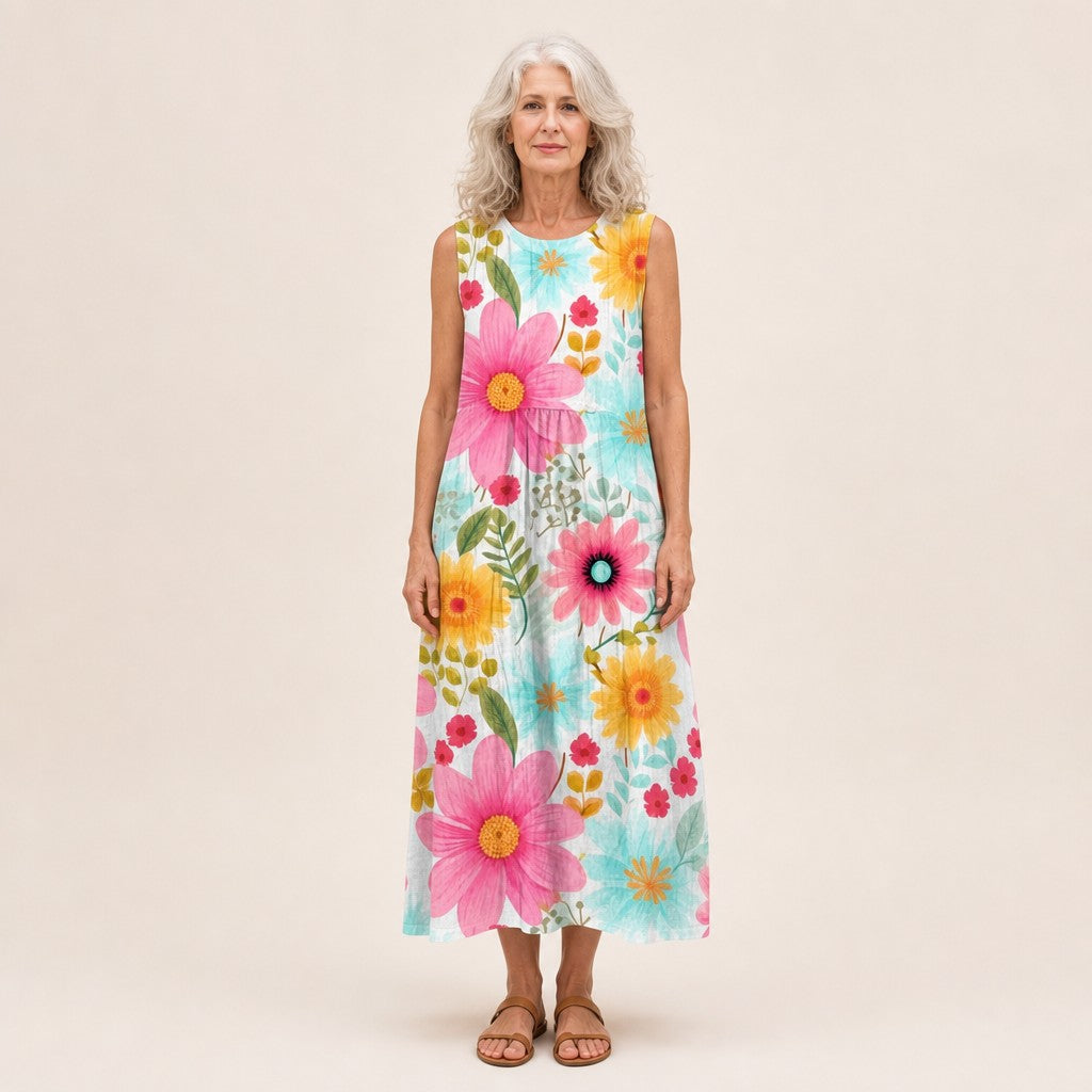 Adelgunde | Ärmelloses Sommerkleid mit großen Margeriten