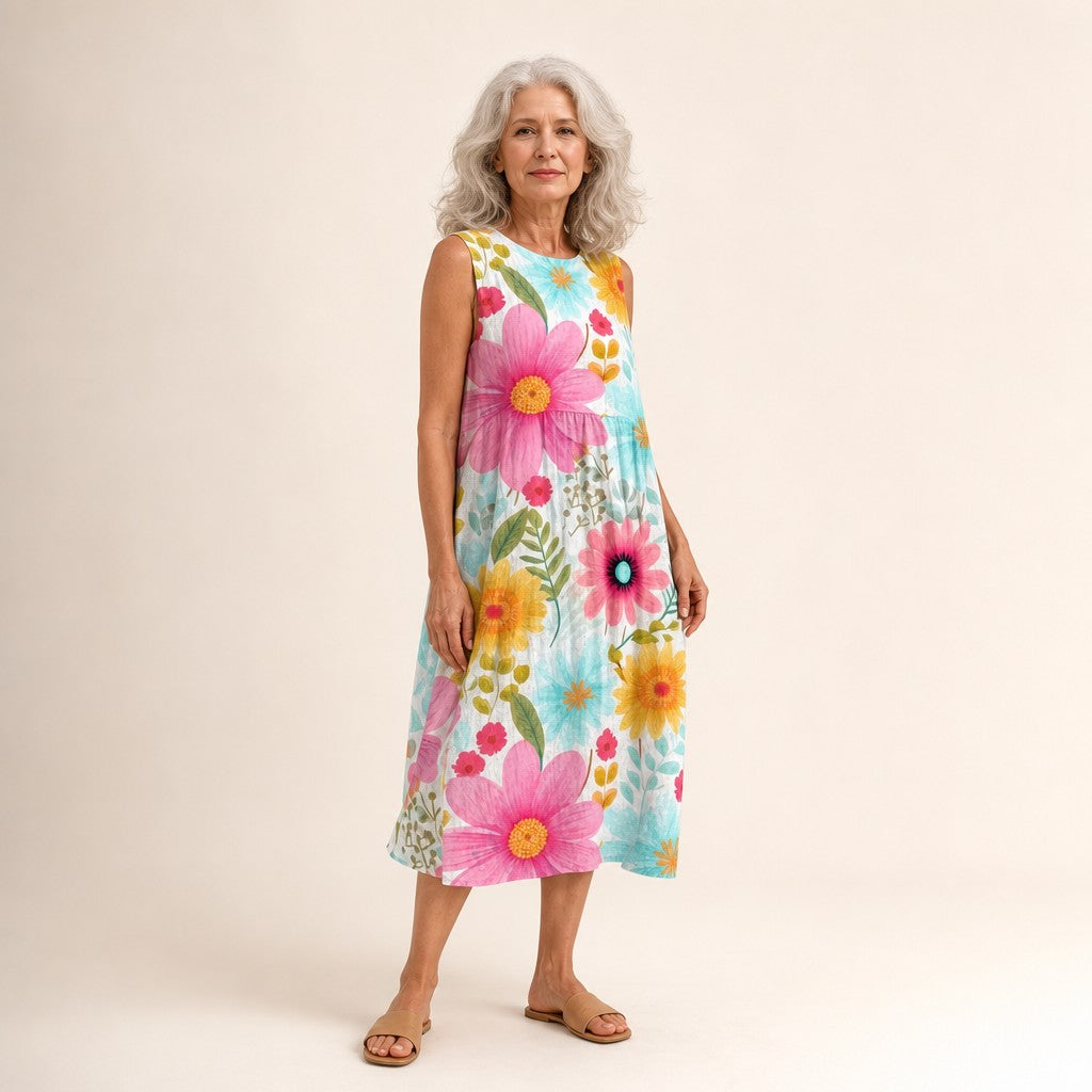 Adelgunde | Ärmelloses Sommerkleid mit großen Margeriten