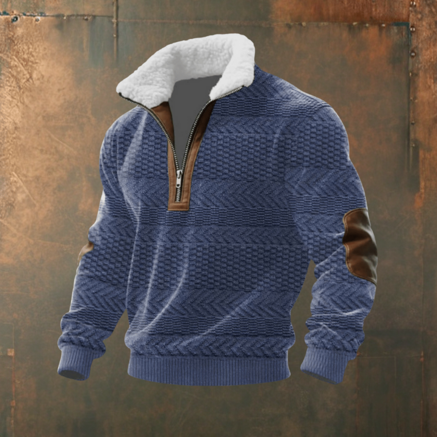 Mathias | Grau-weißer Strickpullover mit Troyerkragen