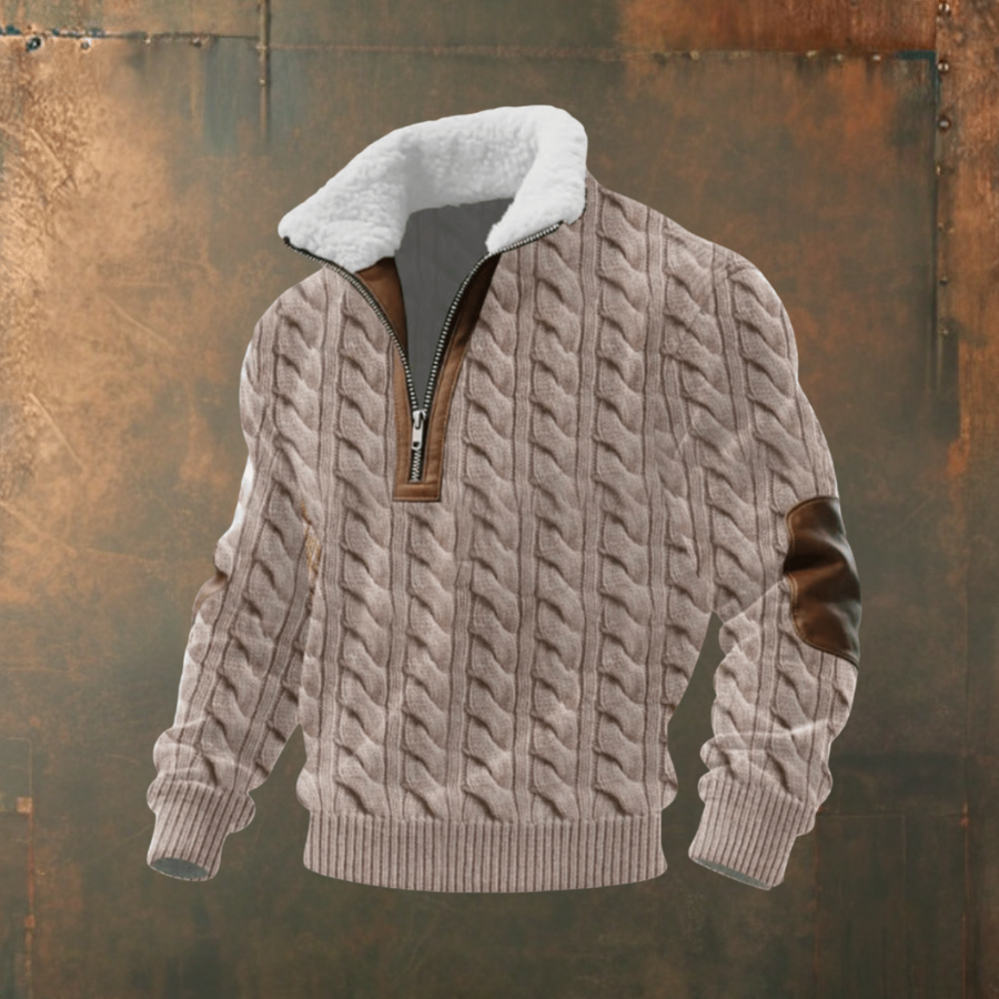 Mathias | Grau-weißer Strickpullover mit Troyerkragen