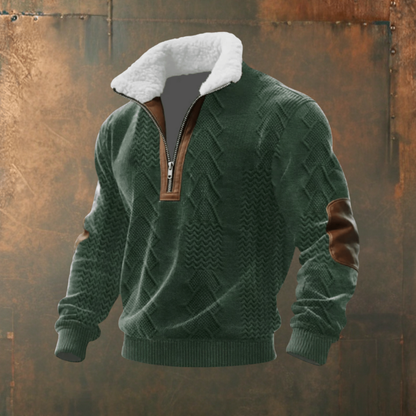 Mathias | Grau-weißer Strickpullover mit Troyerkragen