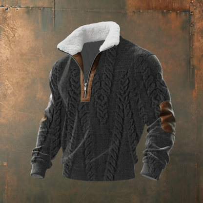 Mathias | Grau-weißer Strickpullover mit Troyerkragen