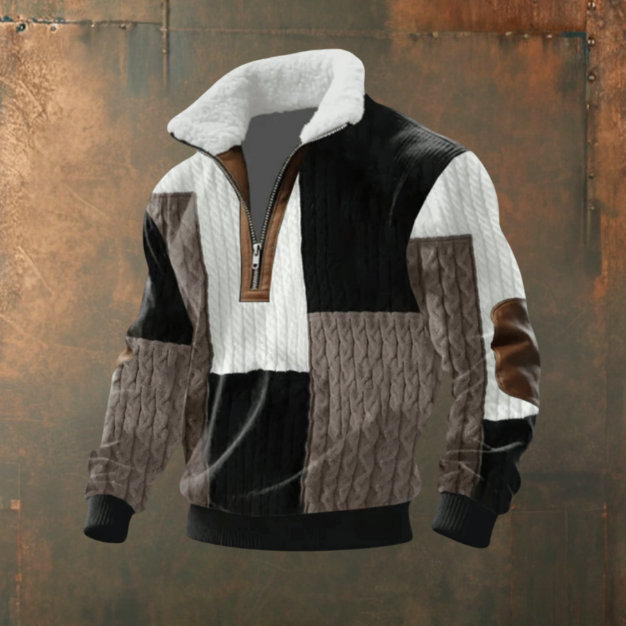 Mathias | Grau-weißer Strickpullover mit Troyerkragen