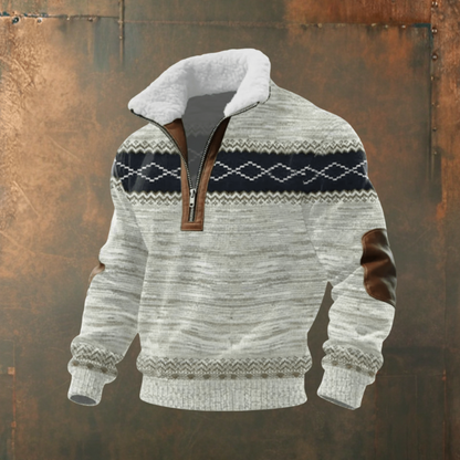 Mathias | Grau-weißer Strickpullover mit Troyerkragen