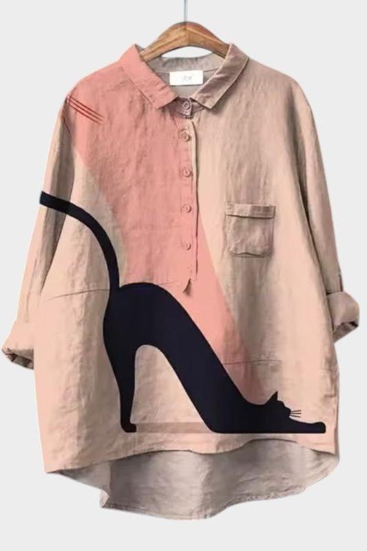 Marie | Rosa Bluse mit Katzenmotiv