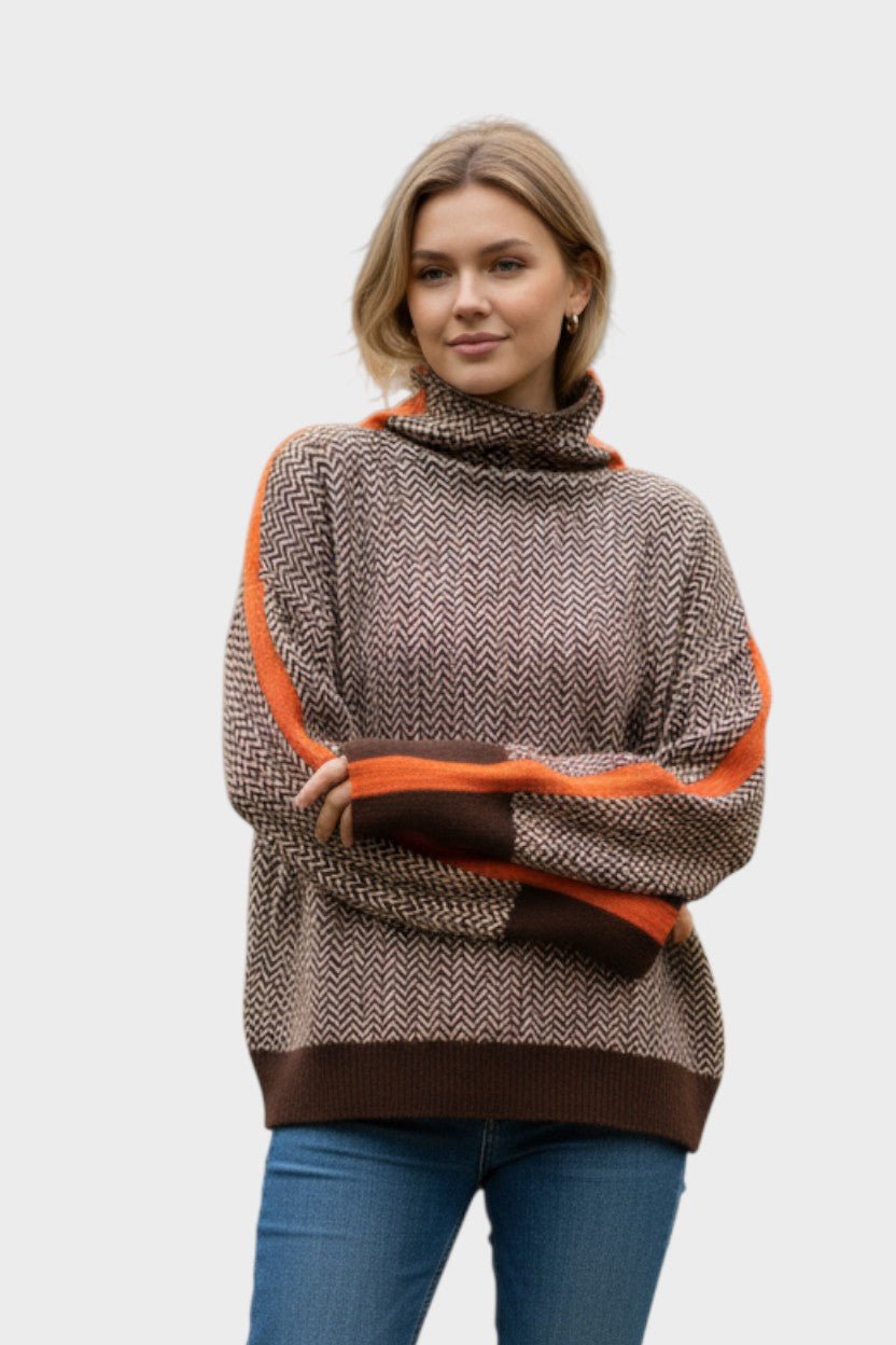 Marie | Rollkragenpullover mit Fischgrätmuster