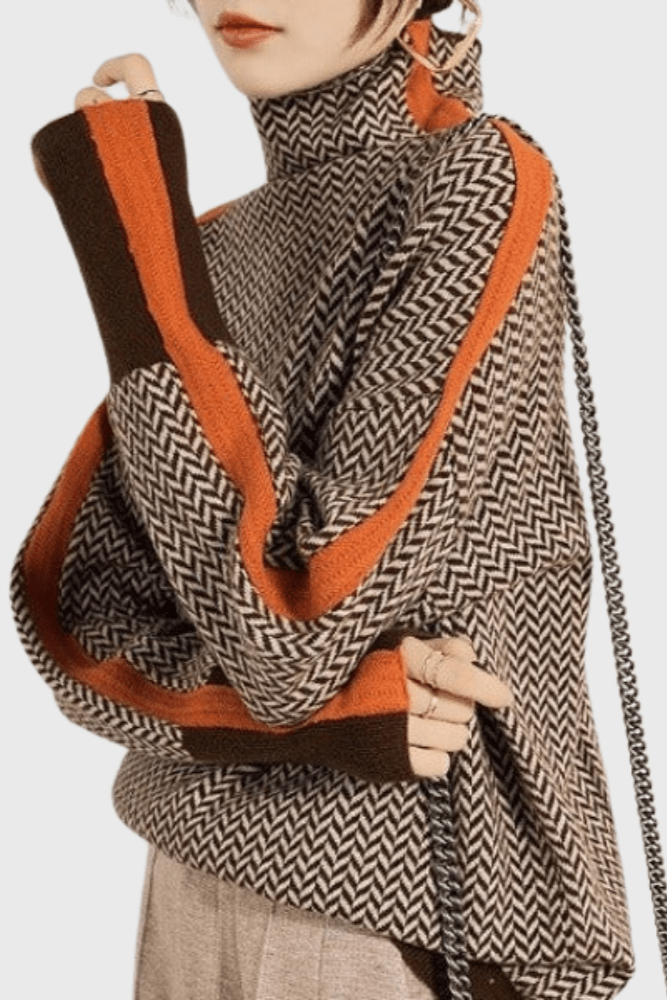 Marie | Rollkragenpullover mit Fischgrätmuster