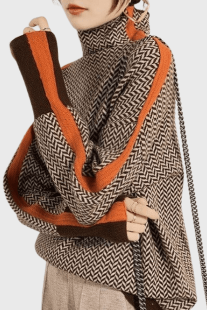 Marie | Rollkragenpullover mit Fischgrätmuster