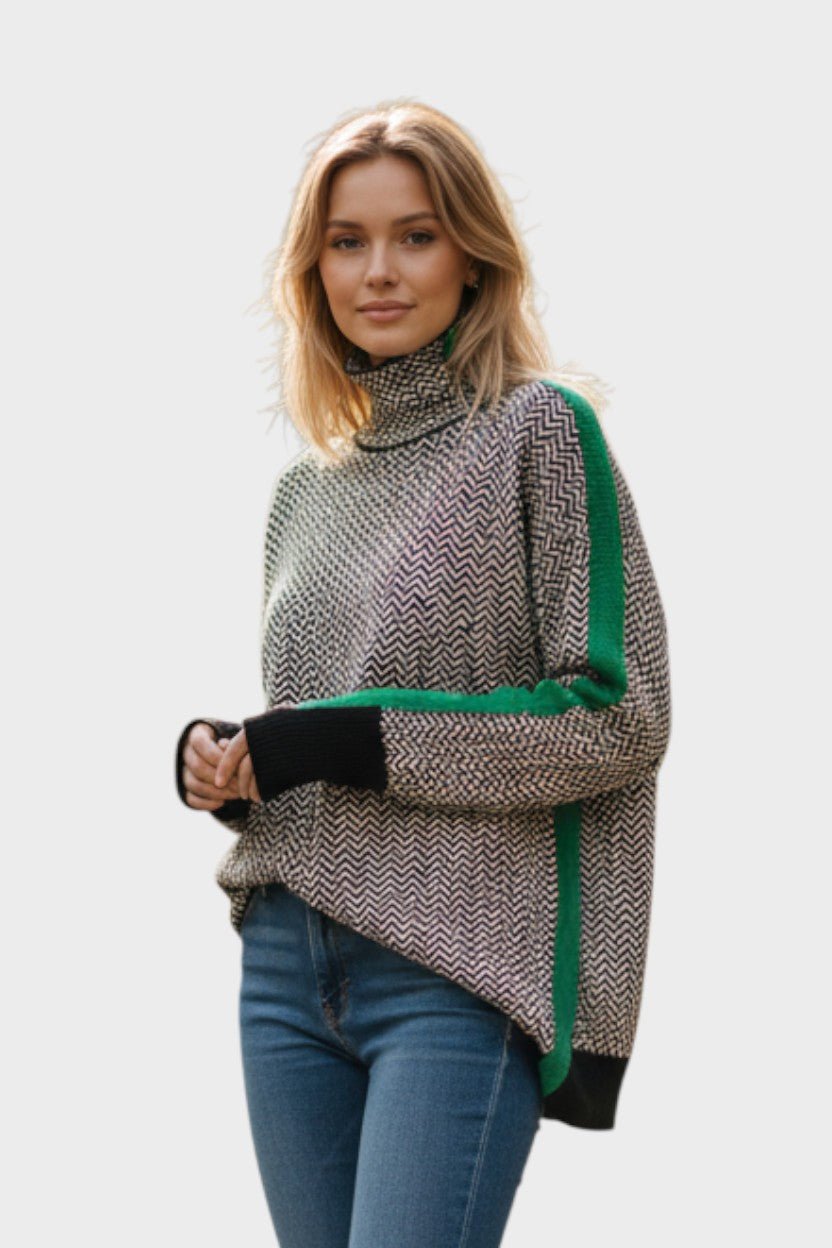 Marie | Rollkragenpullover mit Fischgrätmuster