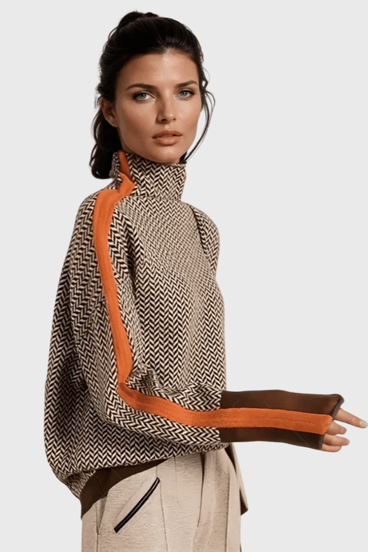 Marie | Rollkragenpullover mit Fischgrätmuster