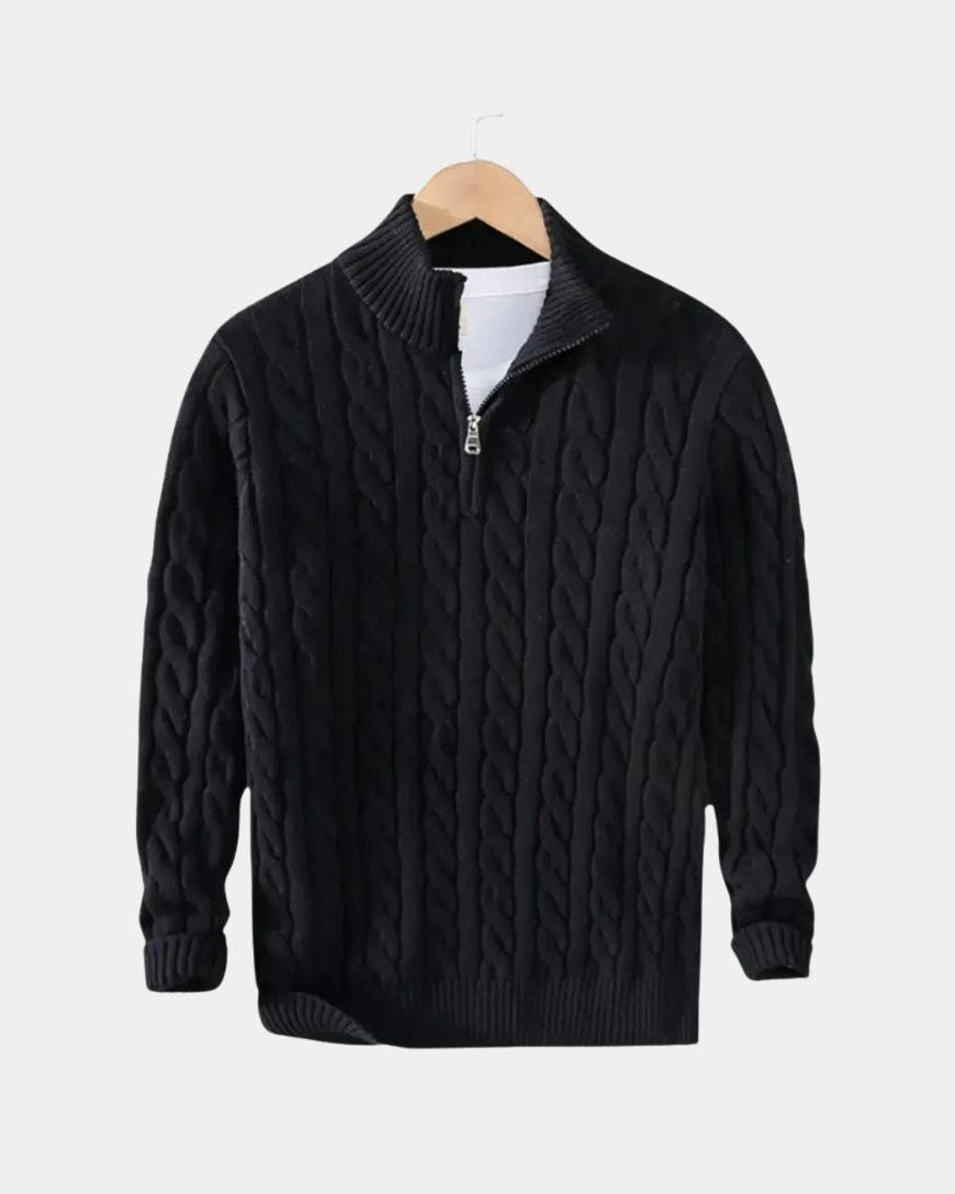 Matthias | Dunkelblauer Zopfmusterpullover