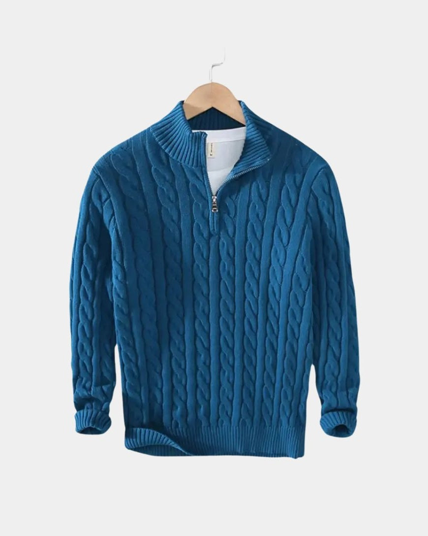 Matthias | Dunkelblauer Zopfmusterpullover