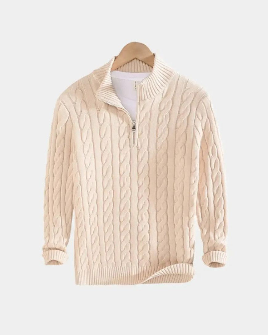 Matthias | Dunkelblauer Zopfmusterpullover