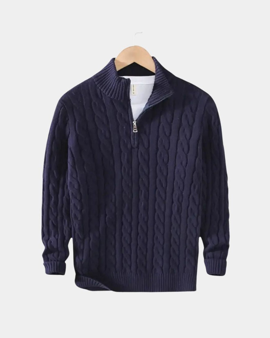 Matthias | Dunkelblauer Zopfmusterpullover
