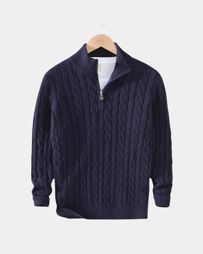 Matthias | Dunkelblauer Zopfmusterpullover