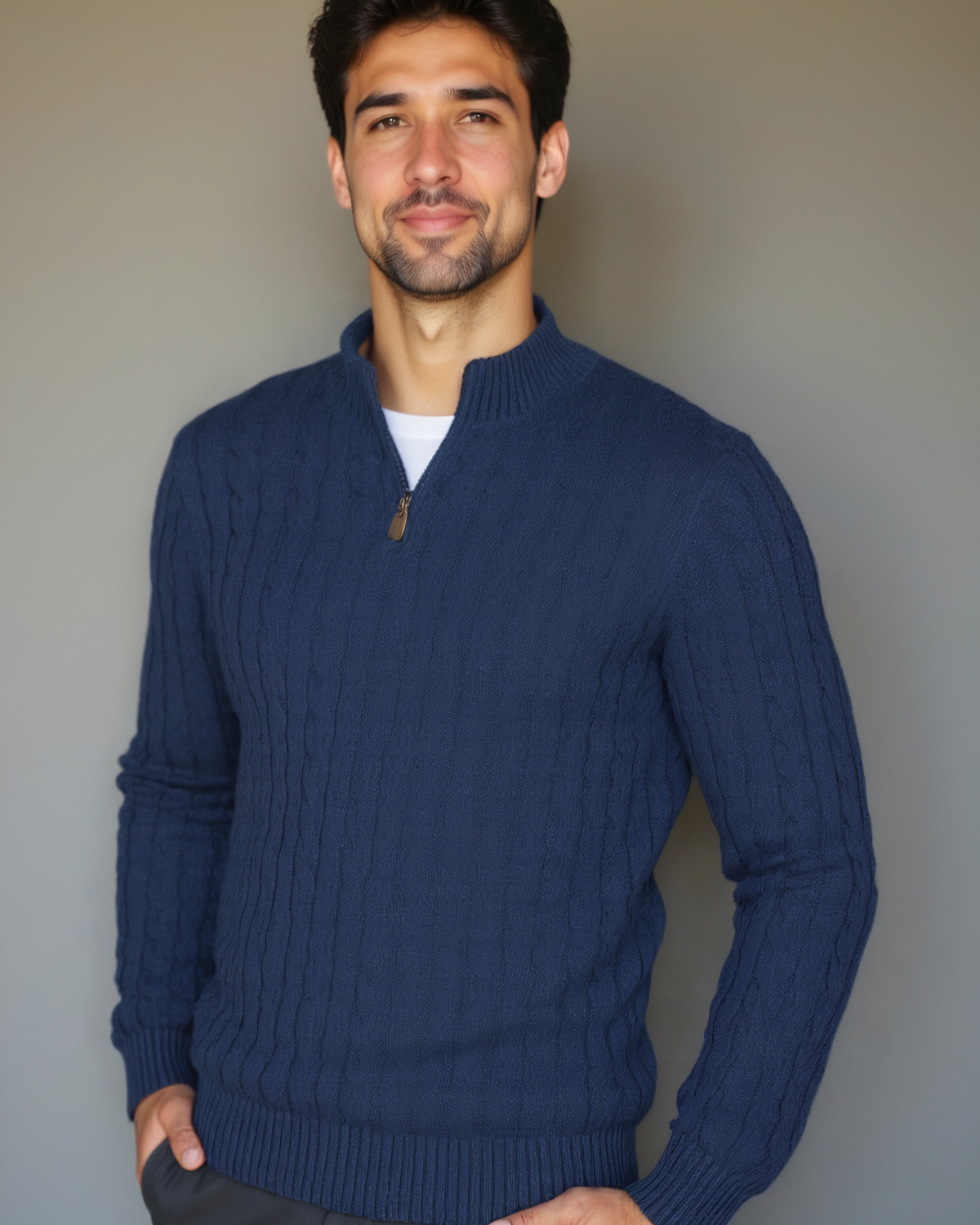 Matthias | Dunkelblauer Zopfmusterpullover