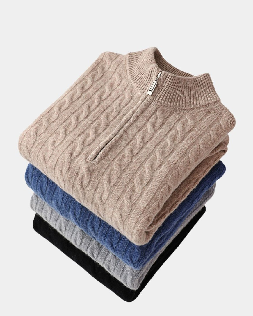 Matthias | Dunkelblauer Zopfmusterpullover