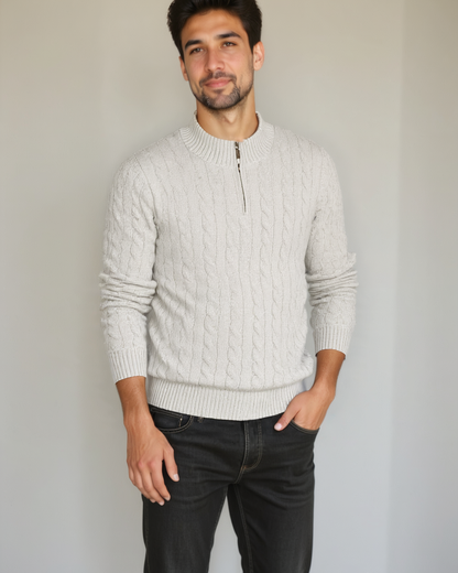 Matthias | Dunkelblauer Zopfmusterpullover