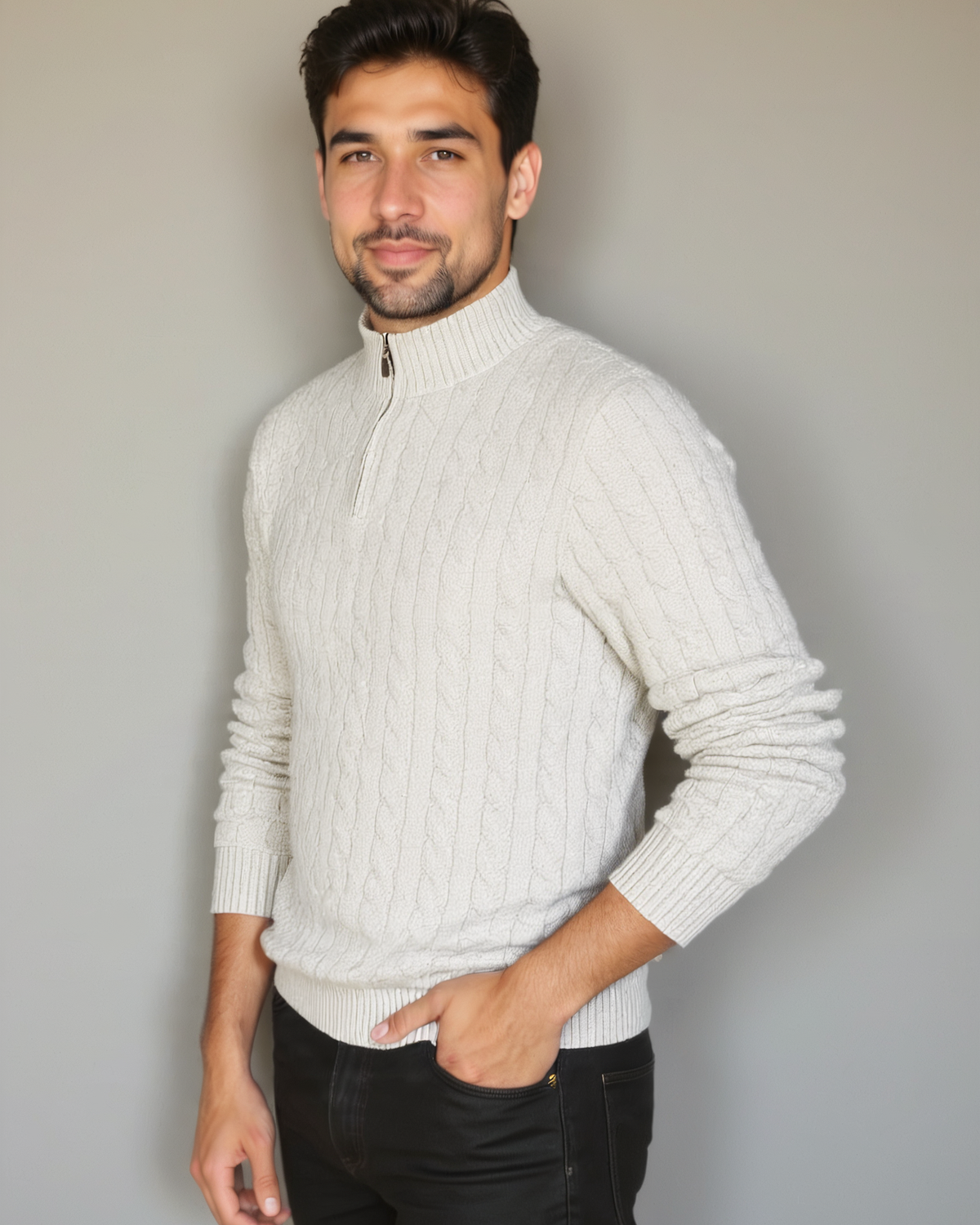 Matthias | Dunkelblauer Zopfmusterpullover