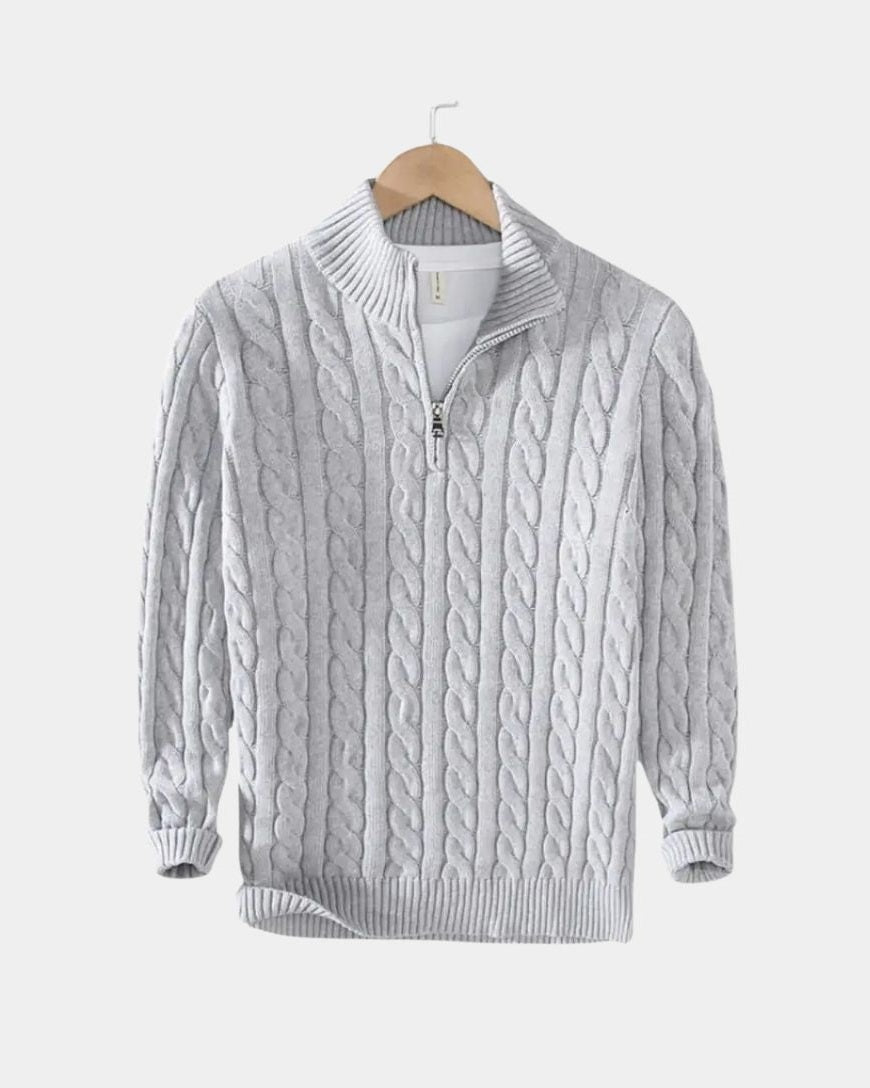 Matthias | Dunkelblauer Zopfmusterpullover