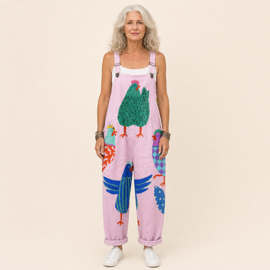 Karin | Latzhose in Rosa mit Hahn