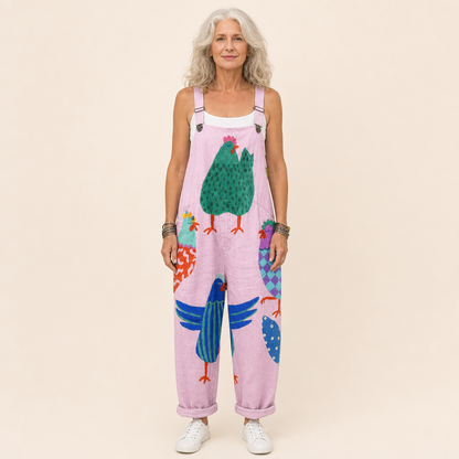 Karin | Latzhose in Rosa mit Hahn