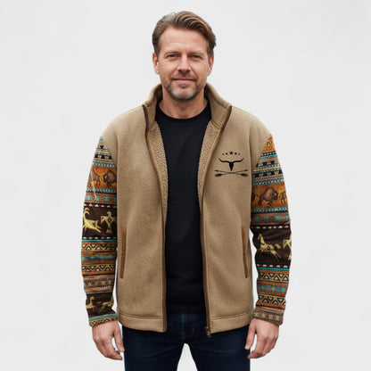 Michael | Beige Fleecejacke mit gemusterten Ärmeln