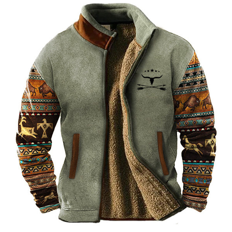 Michael | Beige Fleecejacke mit gemusterten Ärmeln