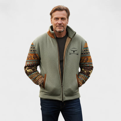Michael | Beige Fleecejacke mit gemusterten Ärmeln