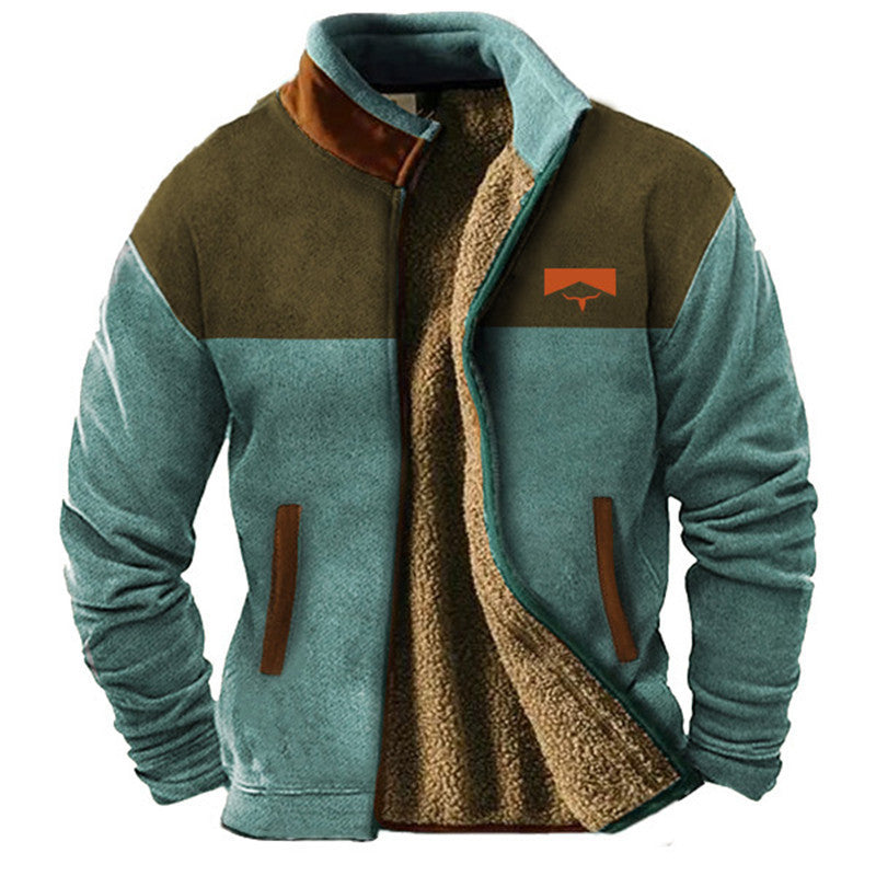 Michael | Beige Fleecejacke mit gemusterten Ärmeln