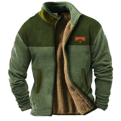 Michael | Beige Fleecejacke mit gemusterten Ärmeln