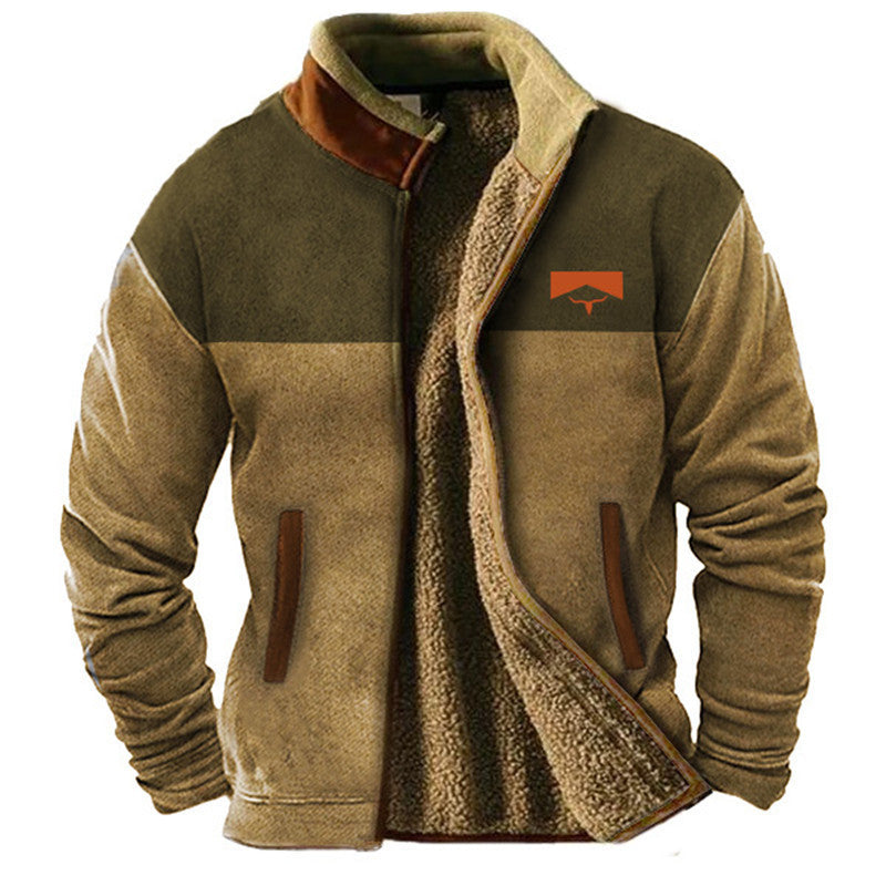 Michael | Beige Fleecejacke mit gemusterten Ärmeln