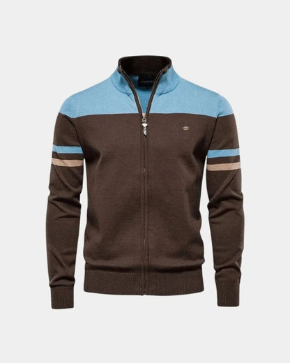 Nils | Braune Colorblock-Strickjacke mit Reißverschluss