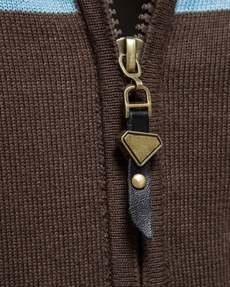 Nils | Braune Colorblock-Strickjacke mit Reißverschluss