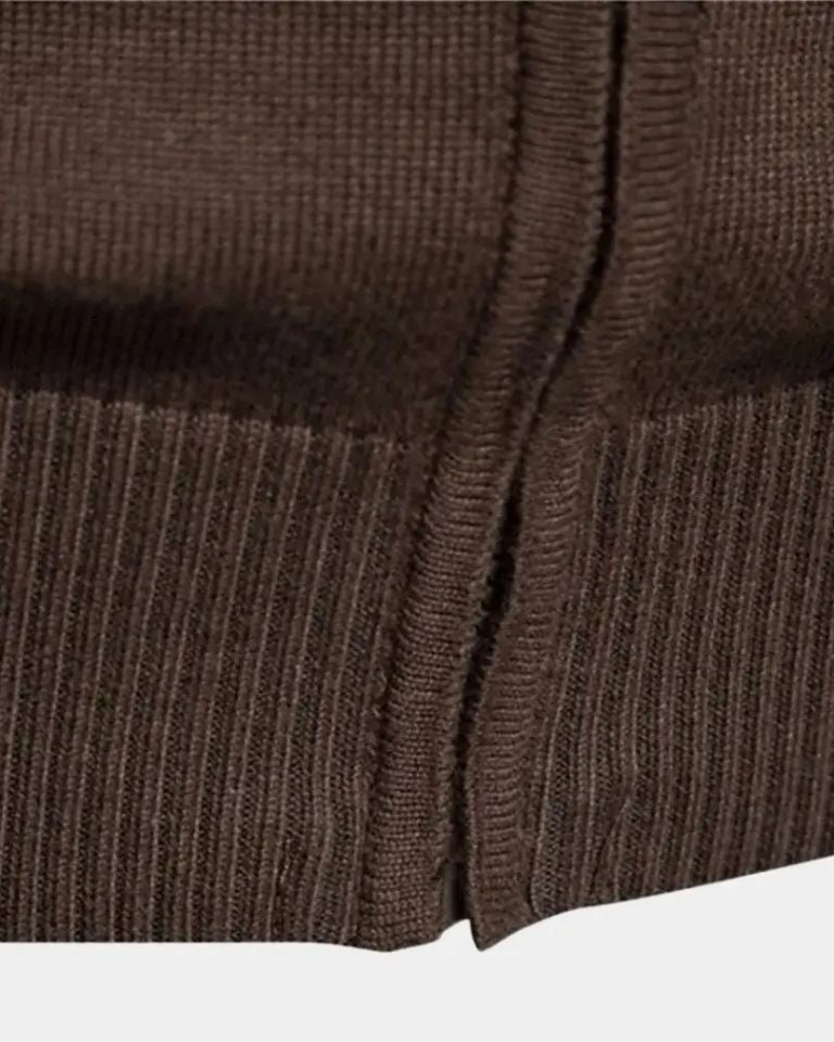 Nils | Braune Colorblock-Strickjacke mit Reißverschluss