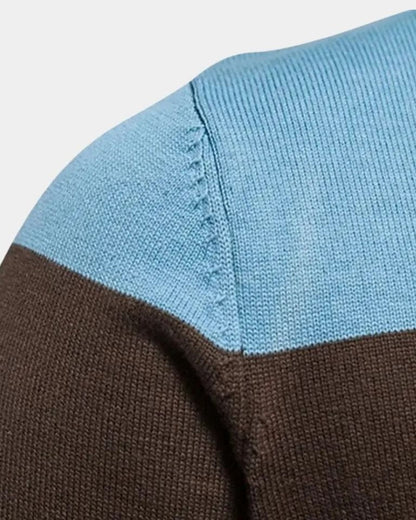 Nils | Braune Colorblock-Strickjacke mit Reißverschluss